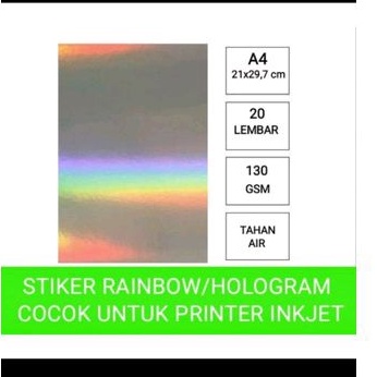 Jual Stiker Rainbow INKJET A4 Isi 20 Lembar/stiker Hologram/stiker ...