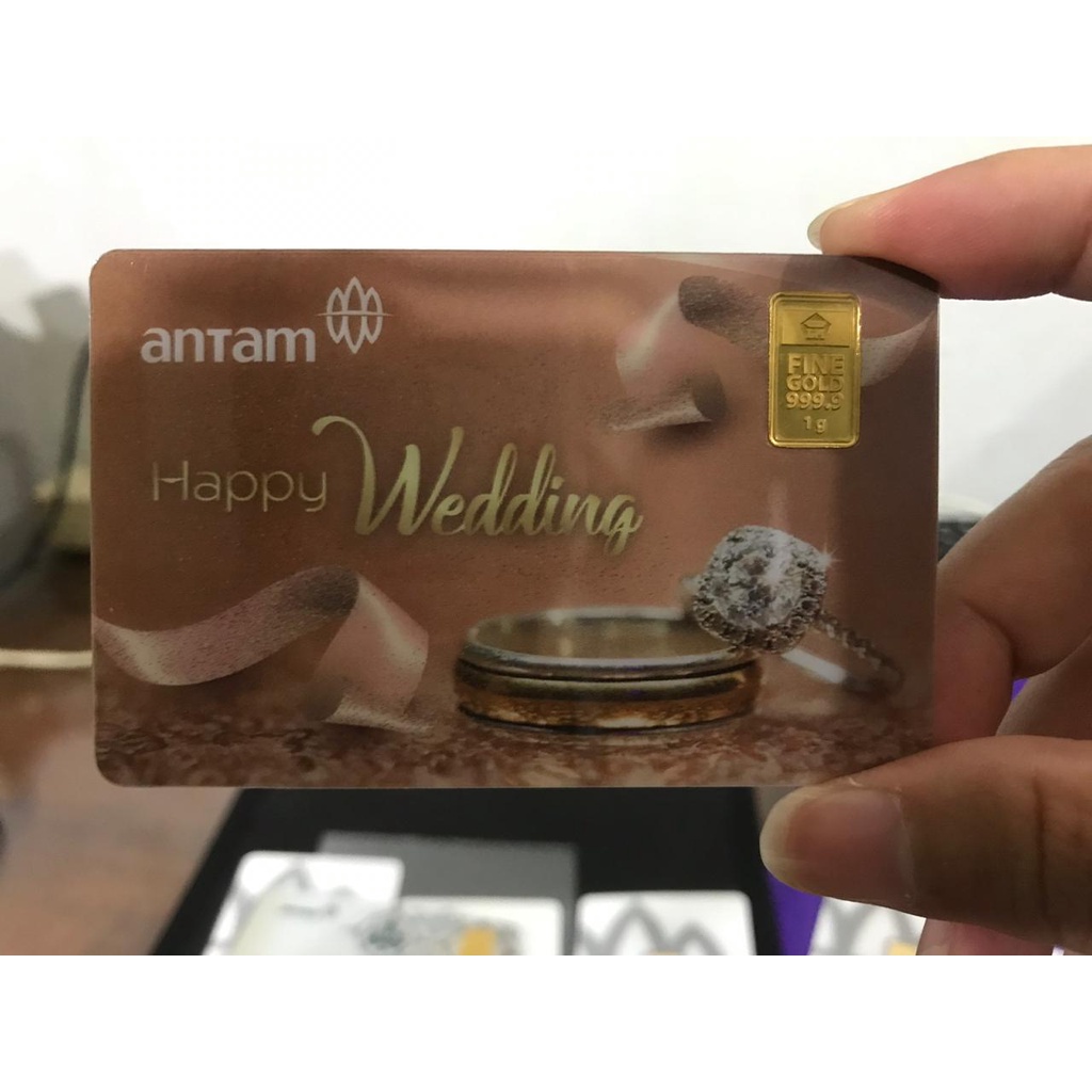 Jual Kado Hadiah Pernikahan Kartu Ucapan Happy Wedding Selamat Nikah Perkawinan Emas Antam T 0141