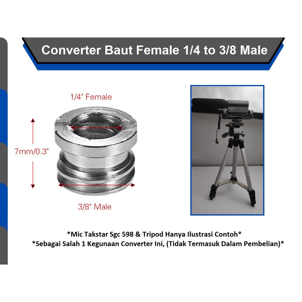 Jual Converter Baut 1/4 Female To 3/8 Male, Tripod Screw Mount Adapter
