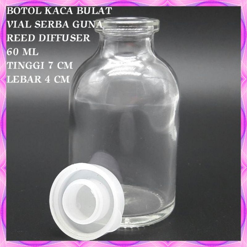 Jual Botol Kaca Vial 60 ml l Tutup Plastik / reed diffuser / Tutup ...