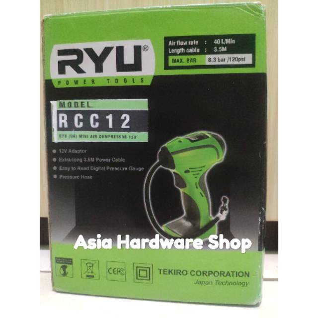 Jual Pompa Angin Ban Mobil Mini Air Compressor Kompresor 12V RYU RCC12 ...