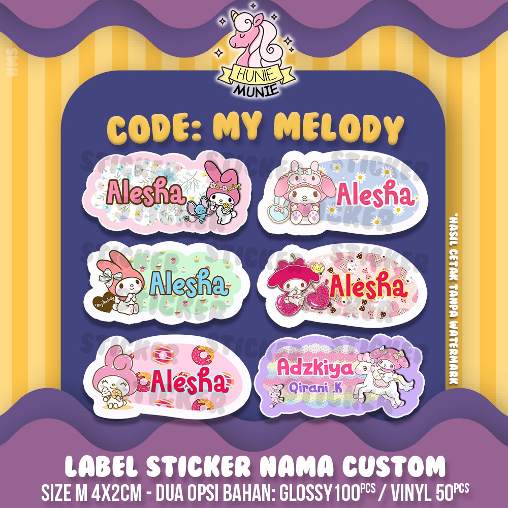 Jual Sticker Label Nama Custom - My Melody (100pcs) Stiker | Shopee ...