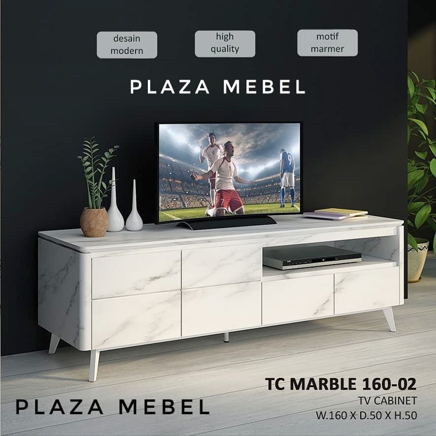 Jual Buffet Rak TV Cabinet TC Marble 160 White | Shopee Indonesia