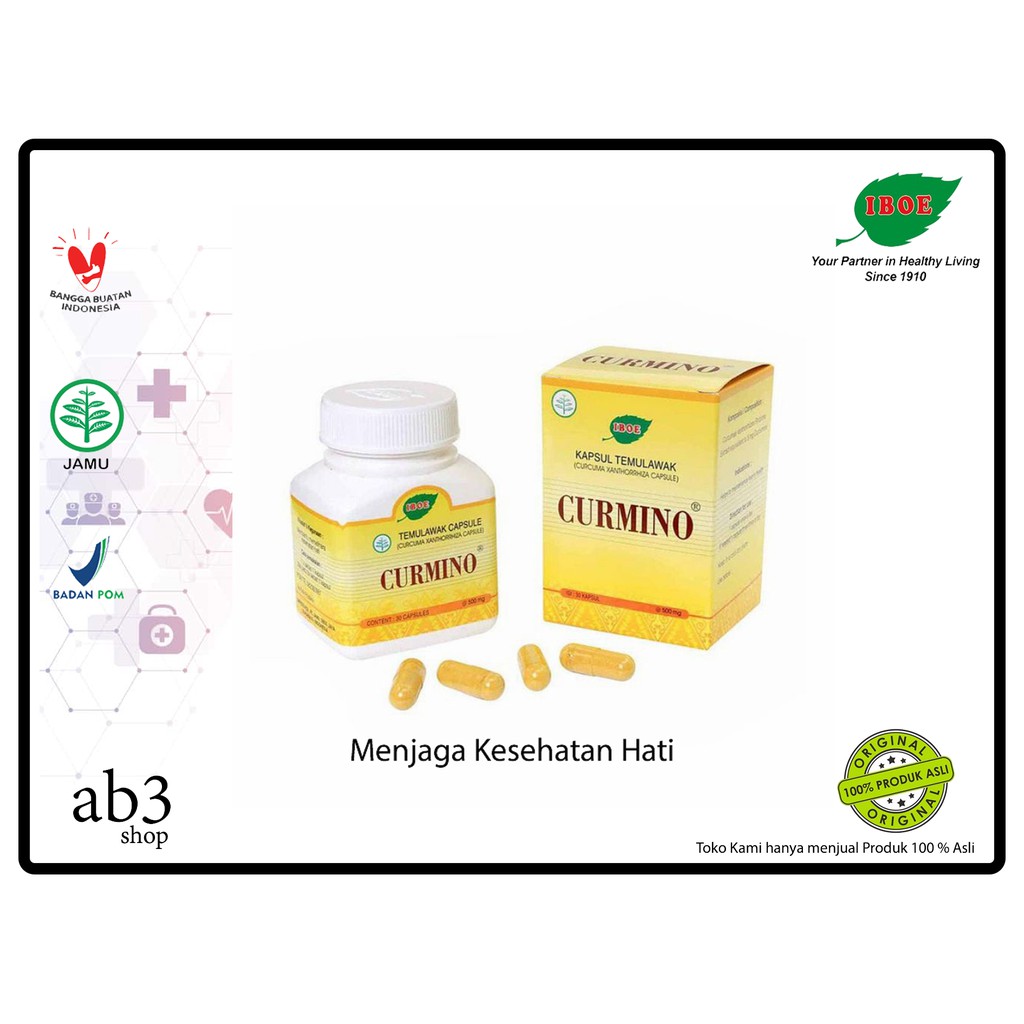 Jual TEMULAWAK HERBAL EXTRACT KAPSUL JAMU IBOE CURMINO ISI 30 KESEHATAN