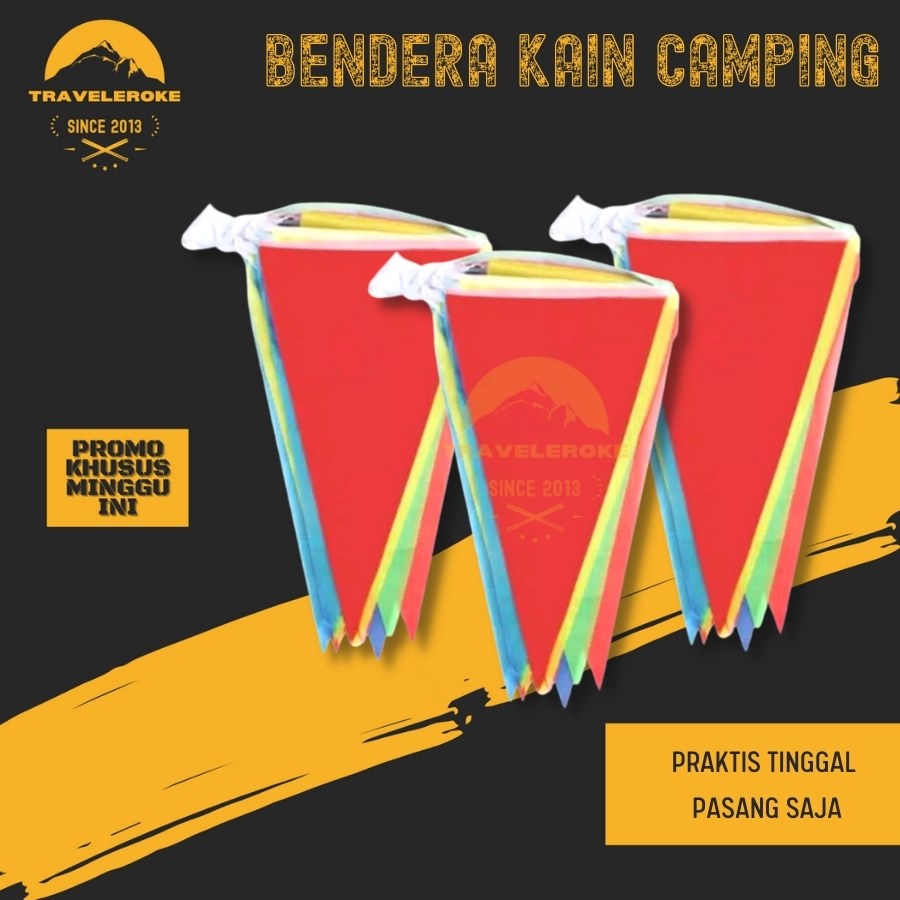 Jual Bendera Segitiga Kain Warna Warni Hiasan Tenda Camping Outdoor Bunting Flag Karnaval 6524