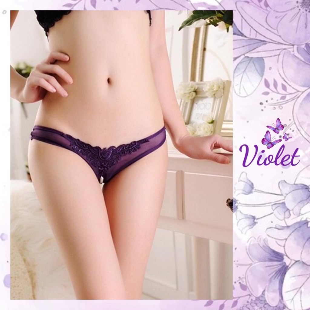 Jual Violet Celana Dalam Sexy G String Wanita Open Lace Thongs Faux Pearl Massage Shopee