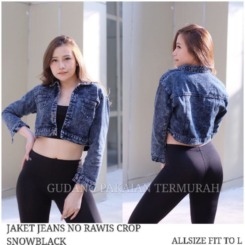 Jual Jaket Jeans Crop Snowblack NO RAWIS | Shopee Indonesia