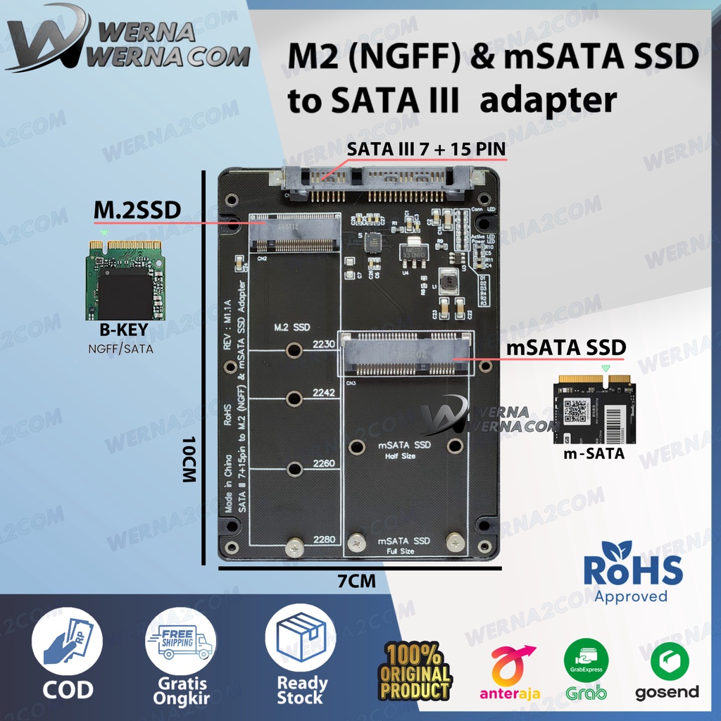 Jual CASING internal SSD Adapter M2 NGFF + mSATA to SATA III USB 3.0