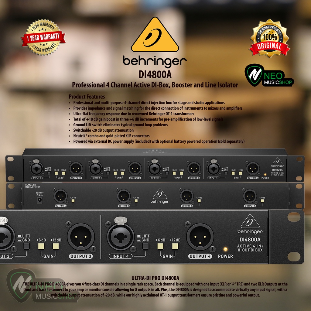thumbnail image 2 of Behringer DI4800A Professional 4-Channel Active DI-Box Booster And Line Isolator 2 of 9