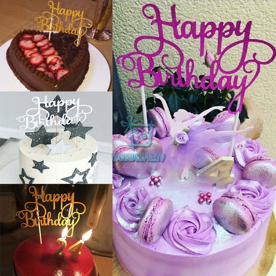 Jual Topper Cake Banner Tulisan Happy Birthday Glitter Shopee Indonesia