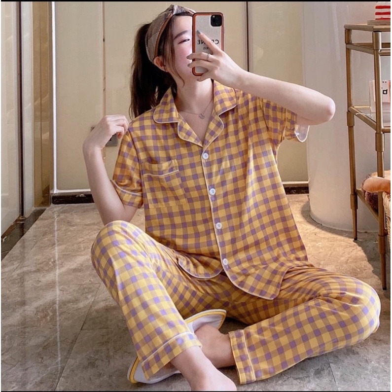 Jual Baju Tidur Wanita Piyama Set Kemeja Celana Panjang Baju Lengan ...
