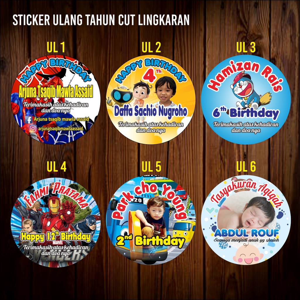 Jual cetak stiker bulat ulang tahun anak / custom / stiker ultah / free ...