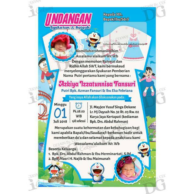 Jual Undangan Aqiqah / khitanan / tasyakuran / marhabah / ultah