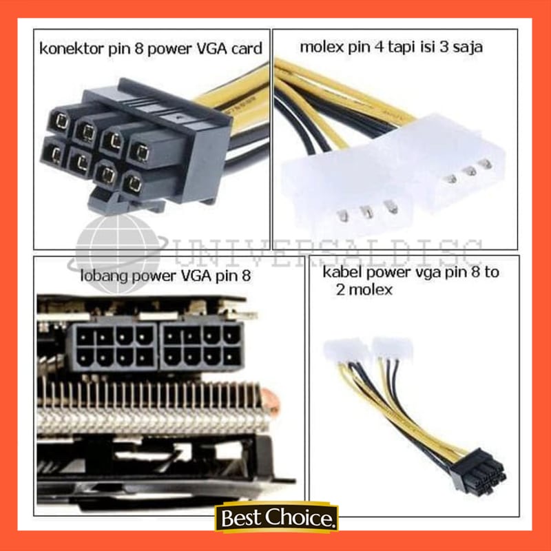 Jual kabel Power VGA Card to Power Supply 8 pin Shopee Indonesia