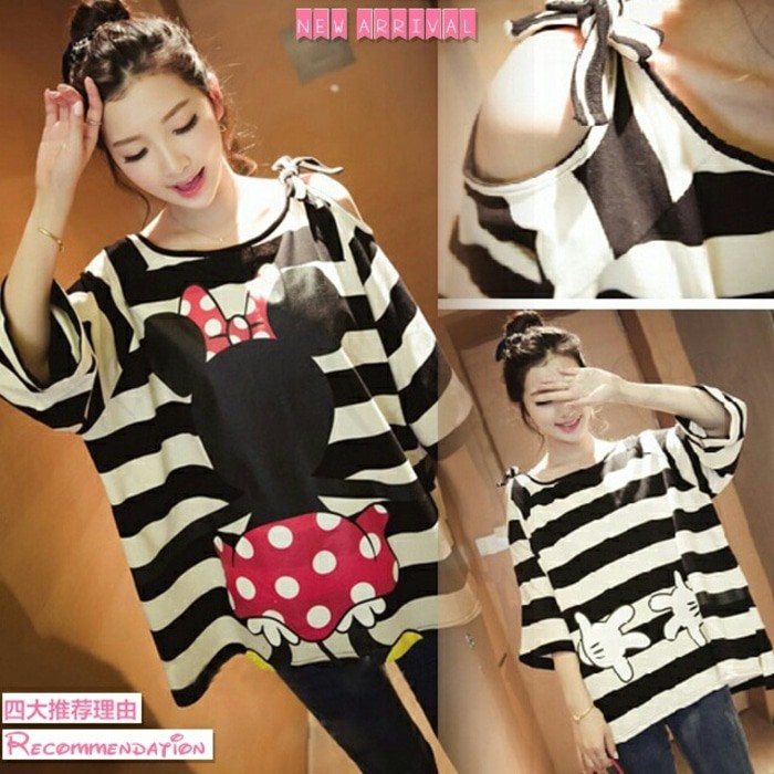 Jual MICKEY HUGE BLOUSE SL blouse wanita spandex salur hitam putih ...