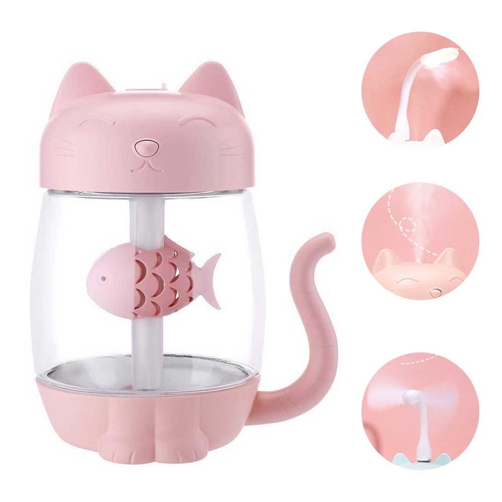 Jual 3 in 1 Air Humidifier Aromatherapy Cat Kitty 350ml with Fan + LED ...