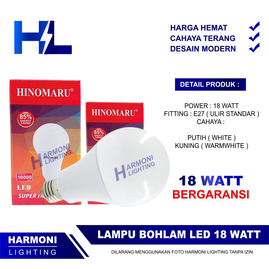 Jual Lampu Bohlam LED 18 Watt 18W Kuning Warm White / Putih SNI Garansi ...