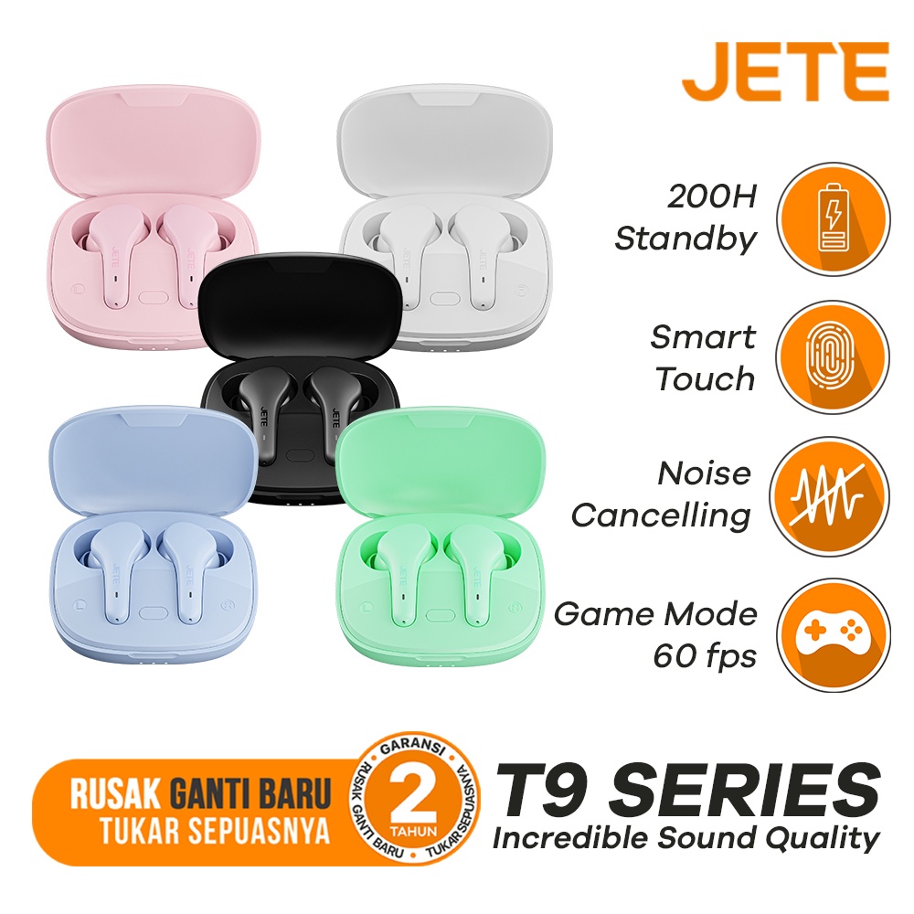 Jual TWS Eabuds Earphone Bluetooth JETE T9 Garansi 2 Tahun