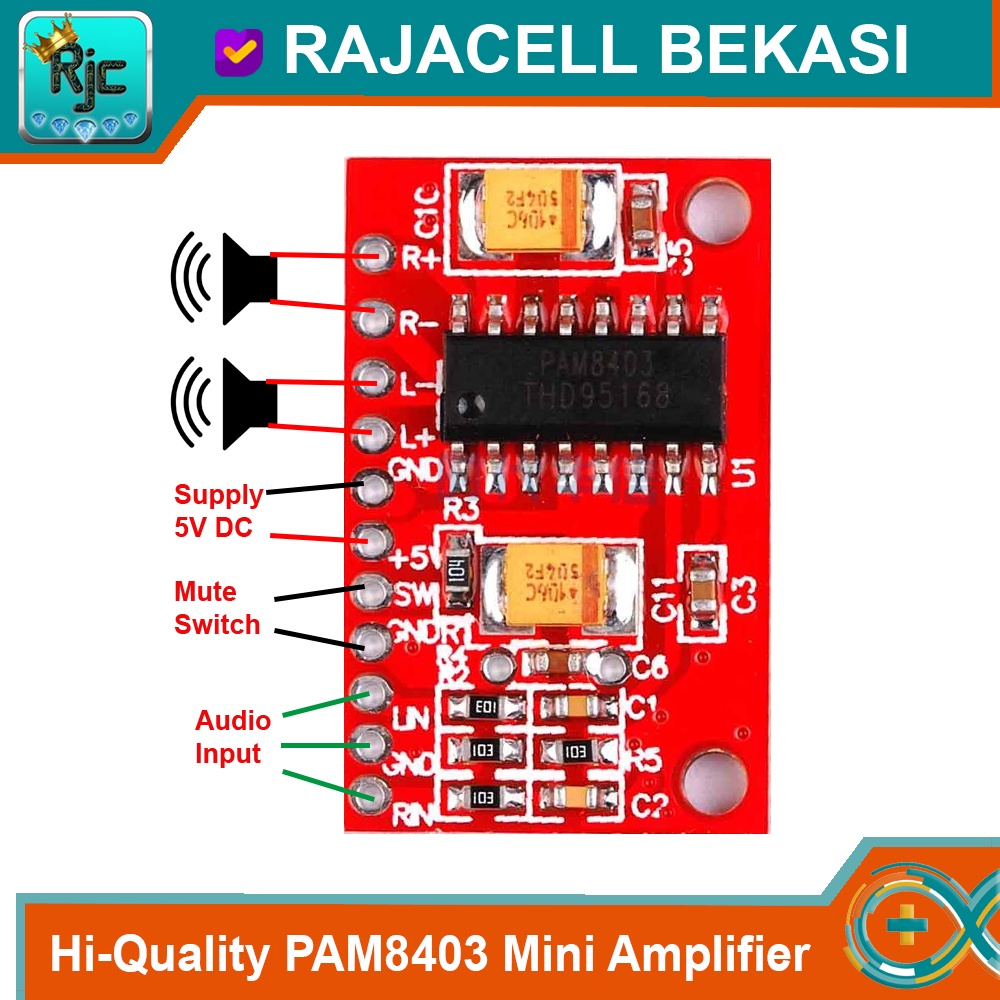 Jual PAM8403 2x3W Digital Power Amplifier Module PCB Merah | Shopee ...