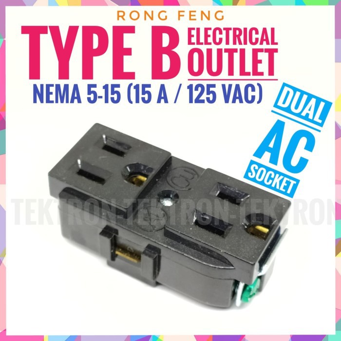 Jual AC Socket Type B Electrical Outlet NEMA 5-15 15A 125VAC wall ...