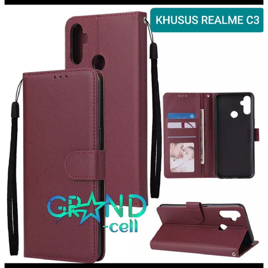 Jual REALME C3 Case Premium wallet Kulit Flip Dompet Magnet Casing