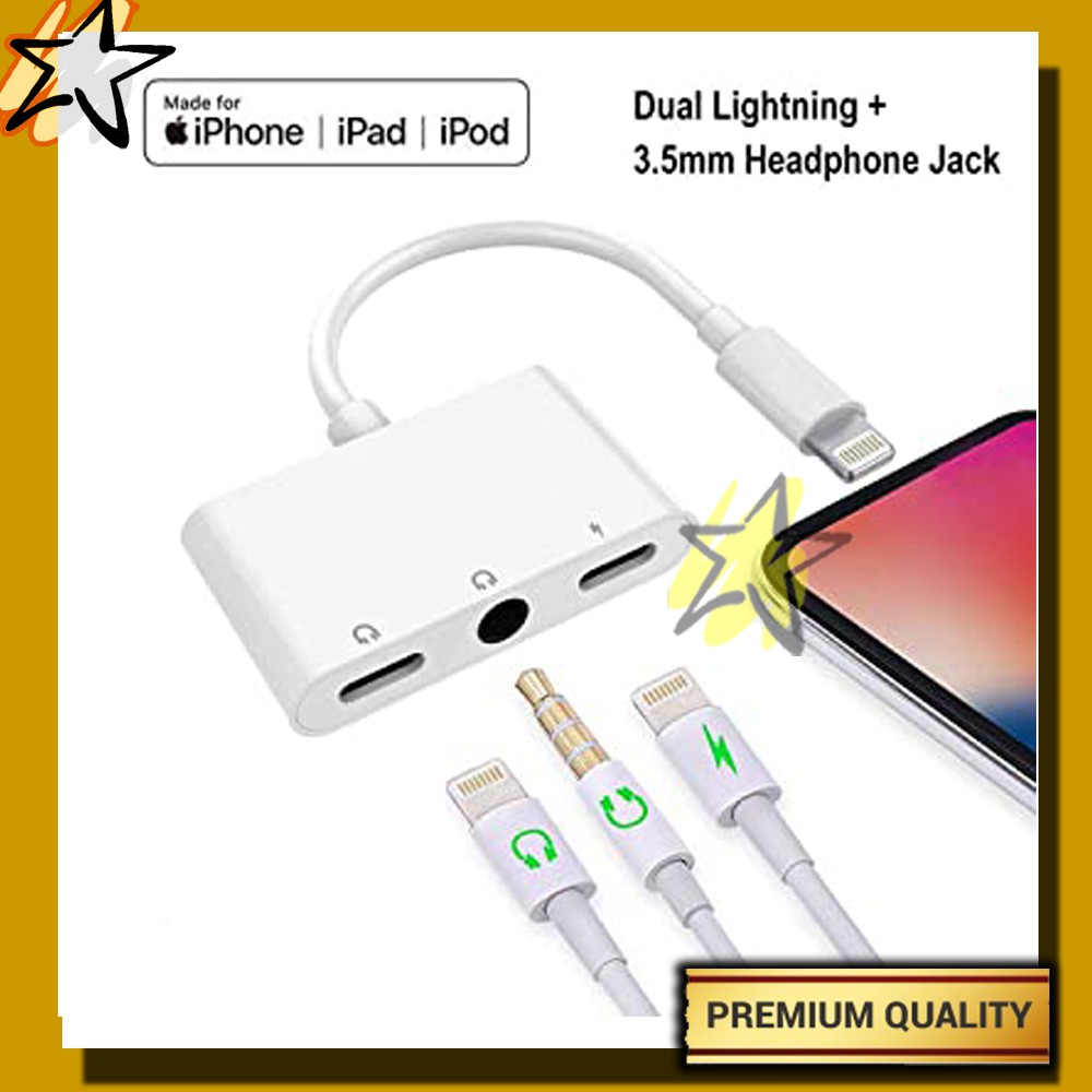 Jual Kabel Audio Jack 3in1 Splitter 3in1 Lightning Audio to Ear Jack 3. ...