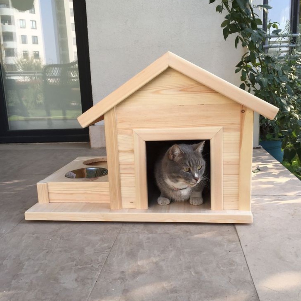 Jual Kandang Kucing Kayu | Rumah Kucing Kayu | Include Tempat Makan
