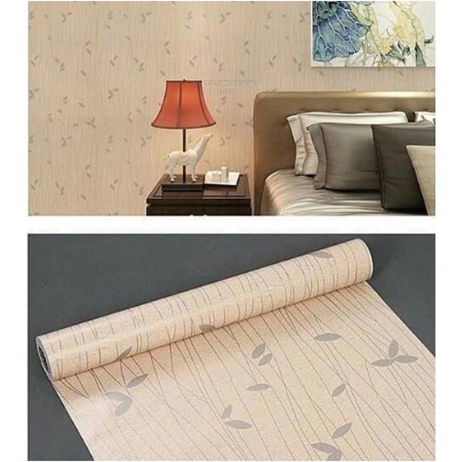 Jual Wallpaper Dinding Motif Wave Cream Daun Silver Abu Grey Garis