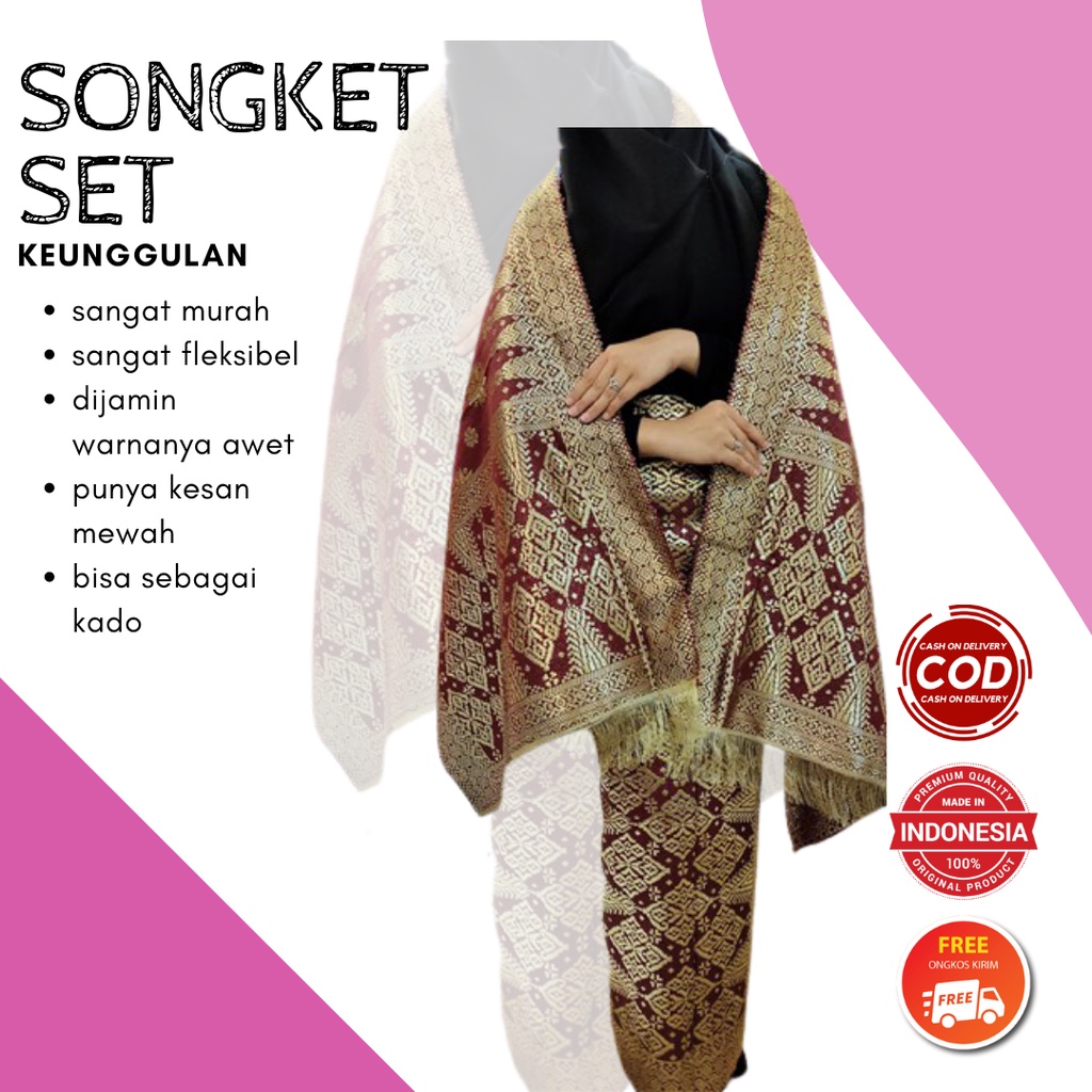 Jual Kain Songket Khas Palembang Set ATBM Cantik Manis Warna Merah ...