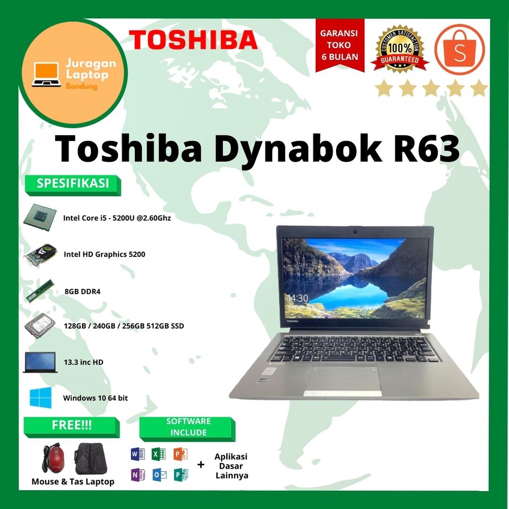 Jual Toshiba Dynabook R63 Intel Core i5 Gen 5 Ram 8 / SSD 128