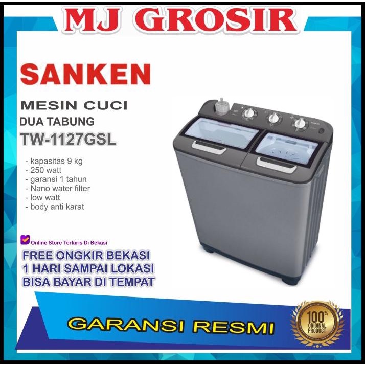 Jual Mesin Cuci Sanken Tw 1127 Gsl 9kg 2 Tabung Tw1127gsl 9 Kg Shopee