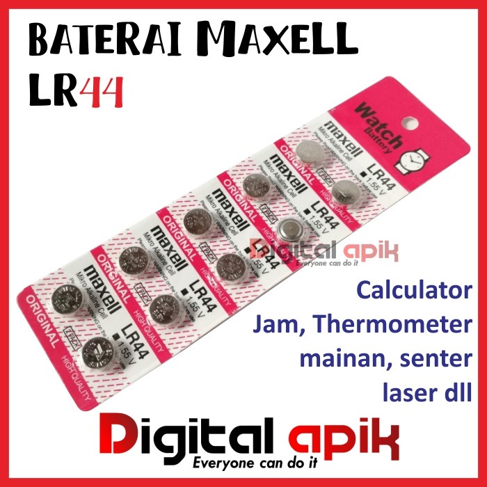 Jual Baterai Jam Calculator Maxell LR44 / AG13 LR 44 Original Alkaline