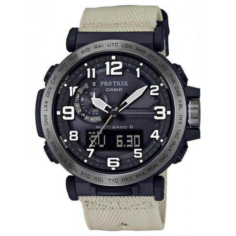 Jam Tangan Pria Casio Protrek Pro Trek PRW 6600 Strap Kanvas Rubber  Sporty Outdoor Anti Air
