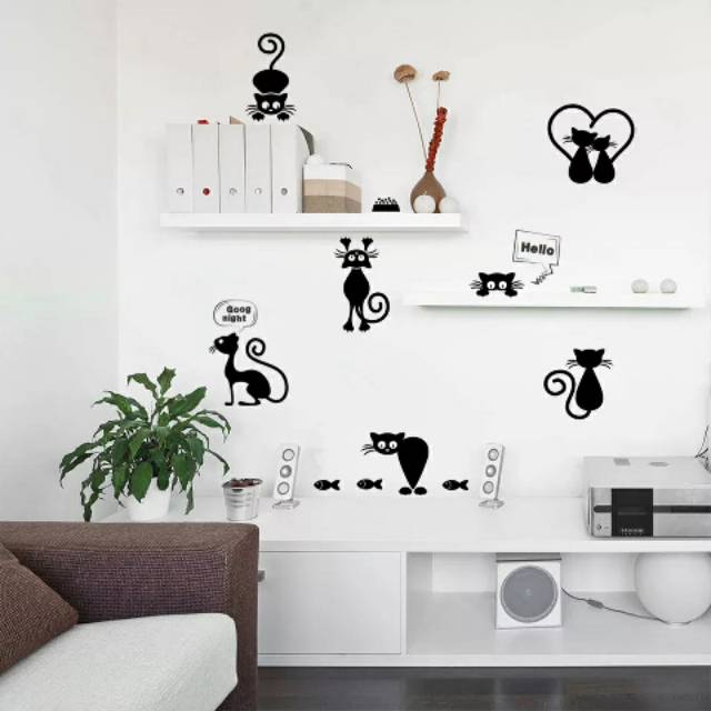 Jual Stiker dinding kucing hitam lucu untuk dekorasi ruangan | Shopee ...