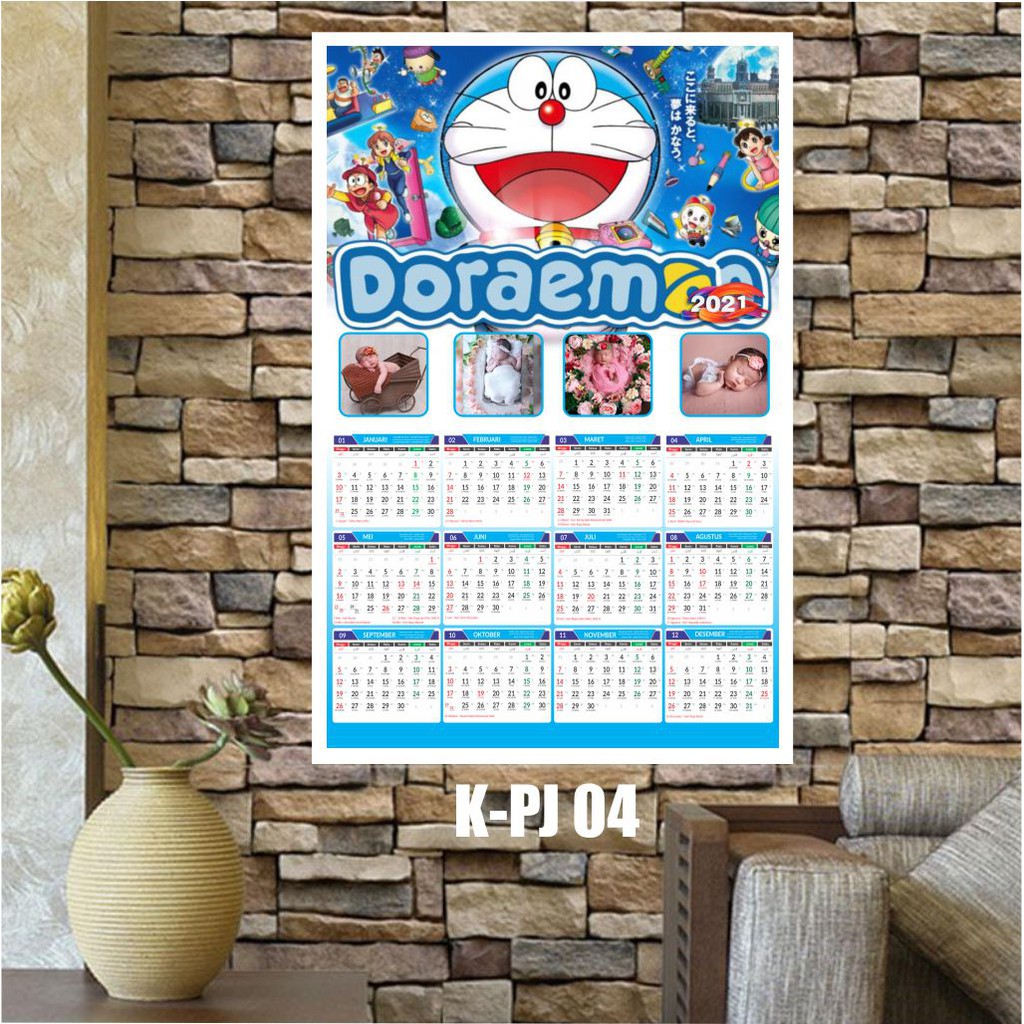 Jual MURAH!! Kalender Custom 2021 Doraemon 1 lembar, bisa di isi 4 Foto