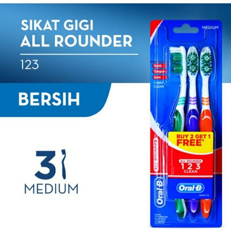 Jual ORAL-B Sikat Gigi All Rounder 123 Clean Medium 3pcs | Shopee Indonesia