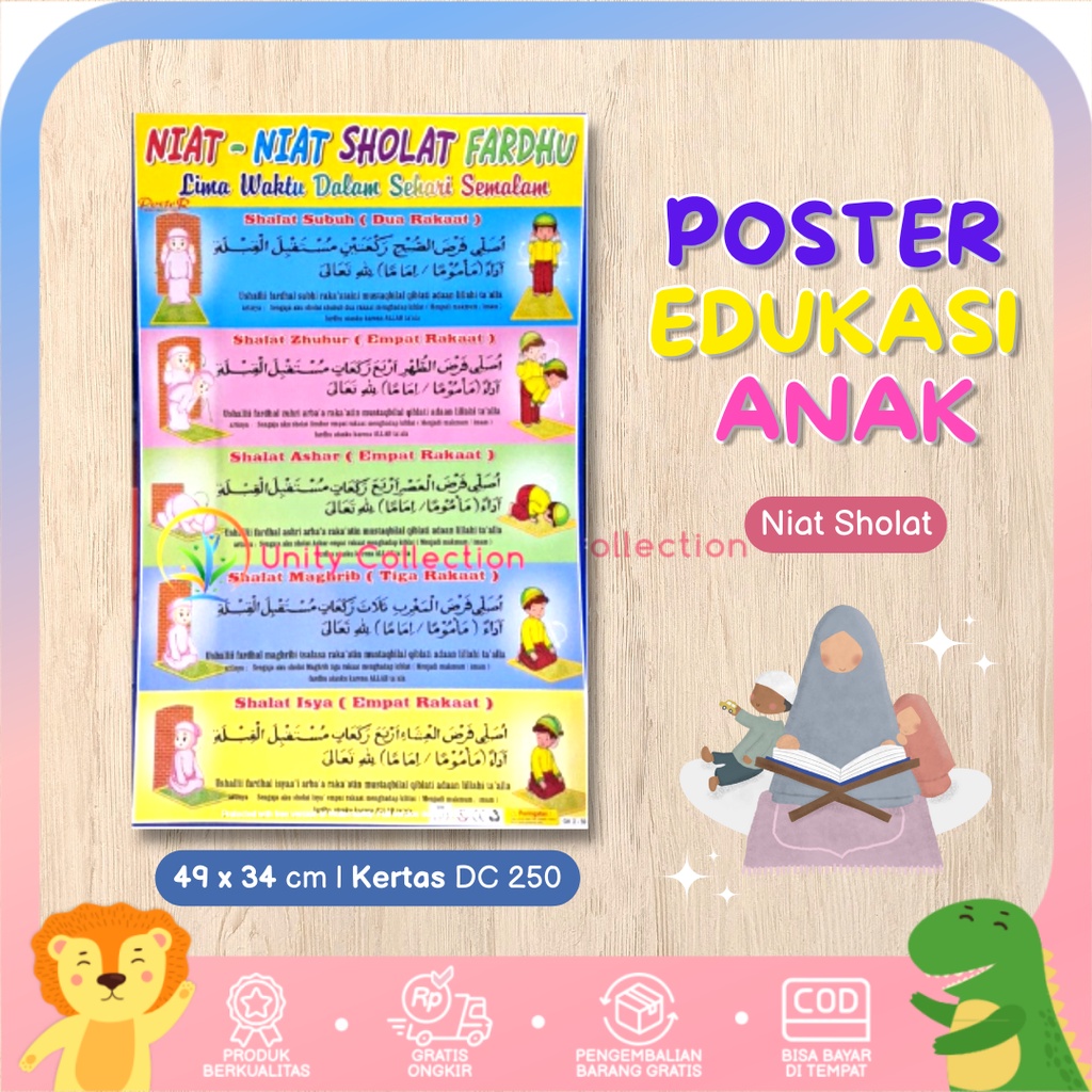 Jual Poster Edukasi Anak Belajar Islami Niat-Niat Sholat Fardhu