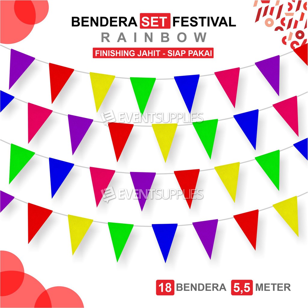 Jual Bendera Festival Renteng Hut Ri Rainbow 18 Lembar Bunting Flag Segitiga Warna Warni 6249