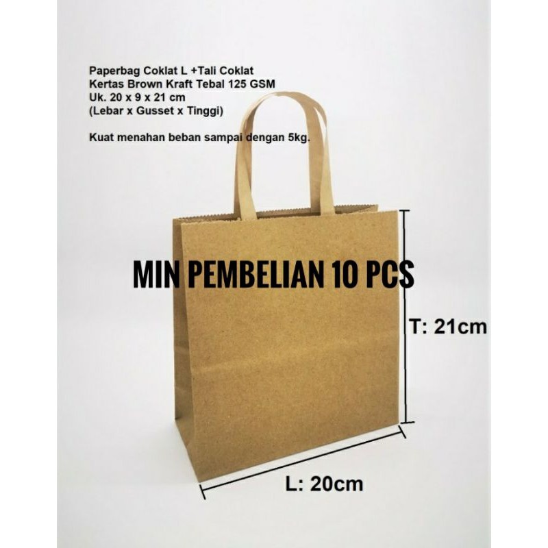 Jual Paperbag Sos L Kantong Kertas Coklat X X Cm Gsm Tali Coklat Pipih Shopee Indonesia