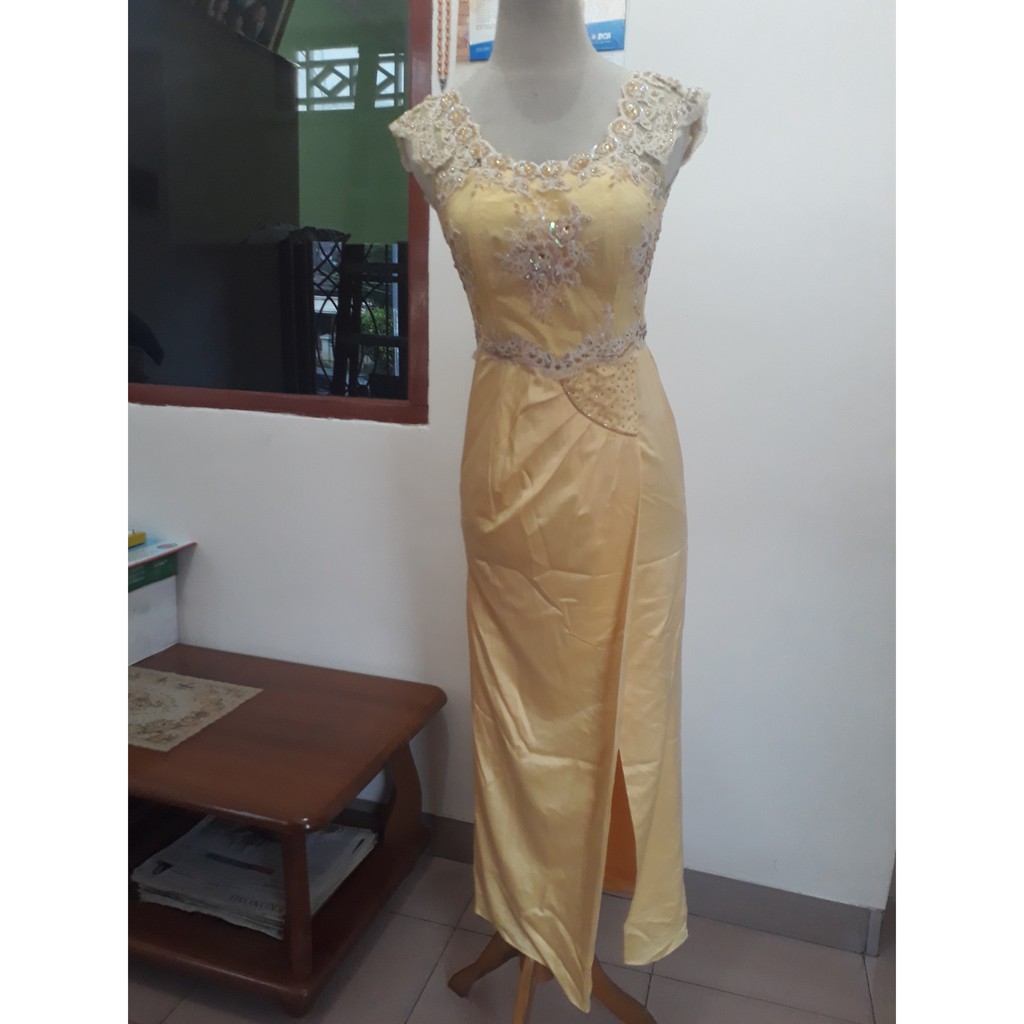 Jual Dress/Gaun Pesta Warna Kuning Model Belah | Shopee Indonesia