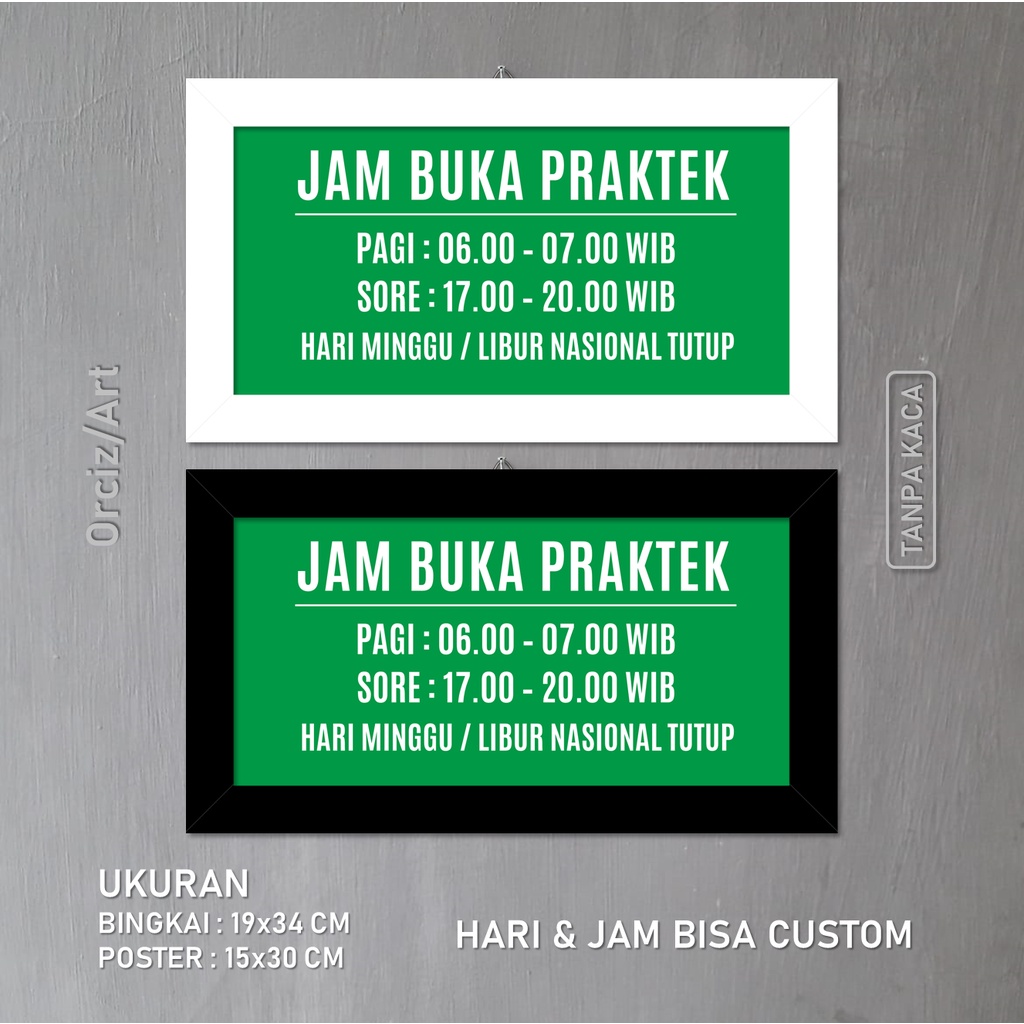 Jual Orciz Home Decor Papan Nama Poster Jam Buka Praktek Bingkai Frame