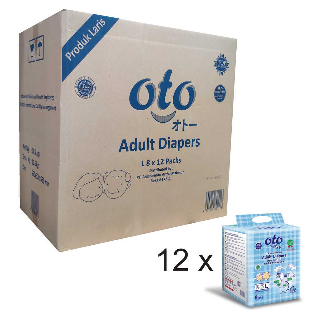 Jual Oto Diapers Adult Popok Dewasa Model Perekat Ukuran L Isi 8 Pcs X 12 1 Dus Shopee