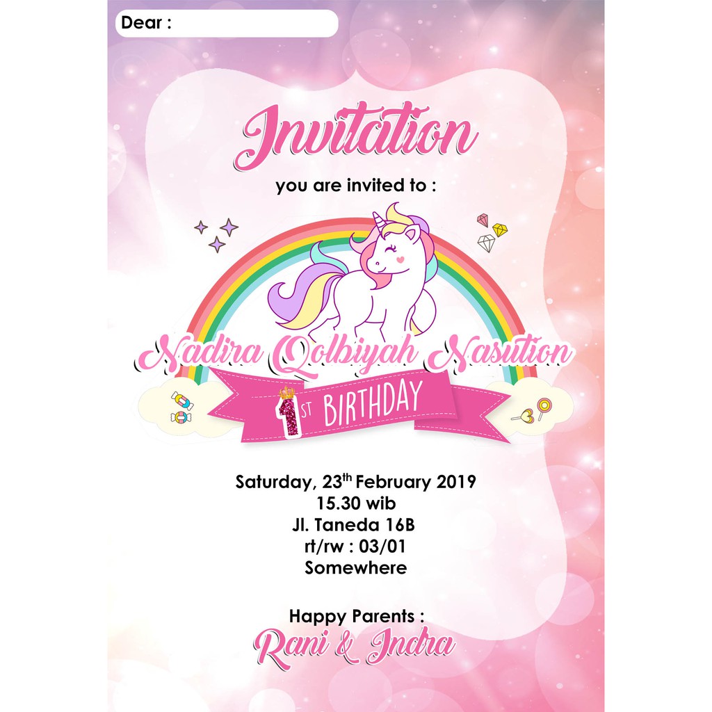 Jual Undangan Ultah Baby Unicorn Shopee Indonesia