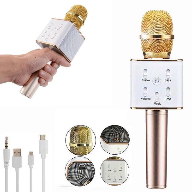 Microphone Karaoke Q7 Bluetooth Mic Smule Wireless Mikrofon