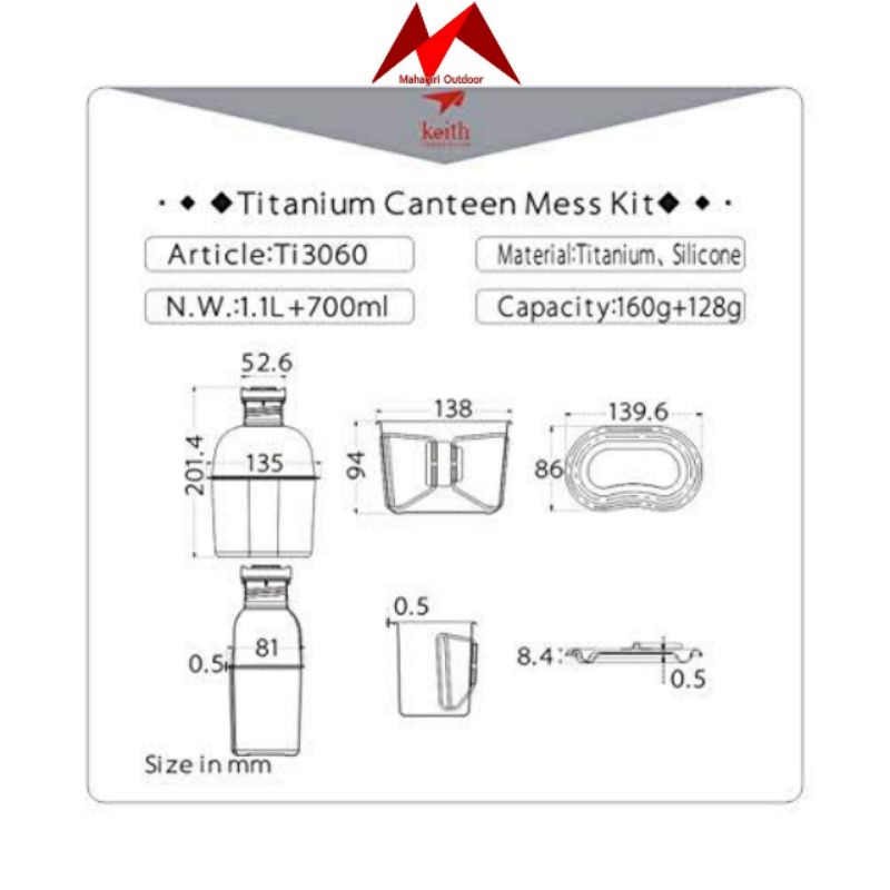 Jual Keith Ti3060 titanium canteen mess kit army military bushcraft ...