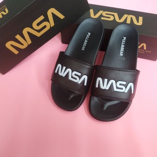 Sandal Nasa Black White Logo Embosh Sandal Pull bear Nasa
