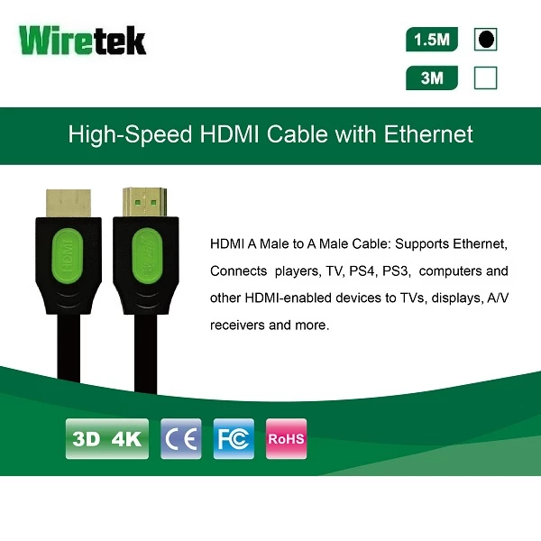 HDMI 2.0 High Speed HDMI 4K 60Hz Cable with Ethernet 1.5 meter WIRETEK
