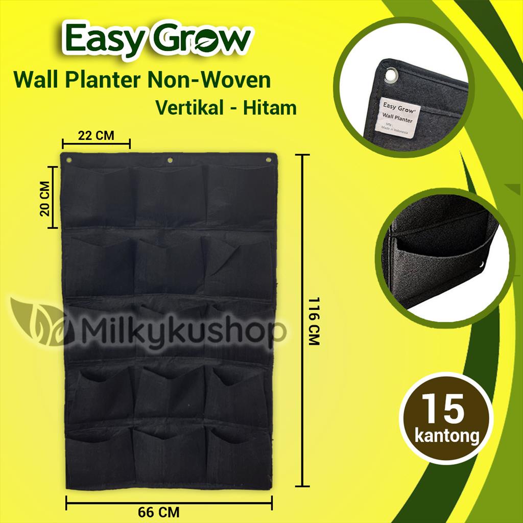 Jual WALL PLANTER BAG EASY GROW NON WOVEN VERTIKAL 15 KANTONG HITAM ...