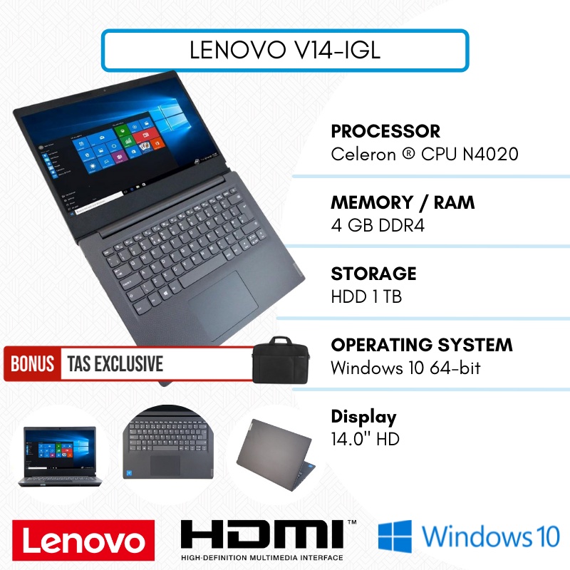Jual LENOVO GAMING 5 JUTAAN LENOVO V14 IGL N4020 4 GB 1TB HDD BONUS INSTALL WINDOWS OFFICE GARANSI 1TAHUN LAPTOP SEKOLAH ORIGINAL V14 IGL Shopee Indonesia