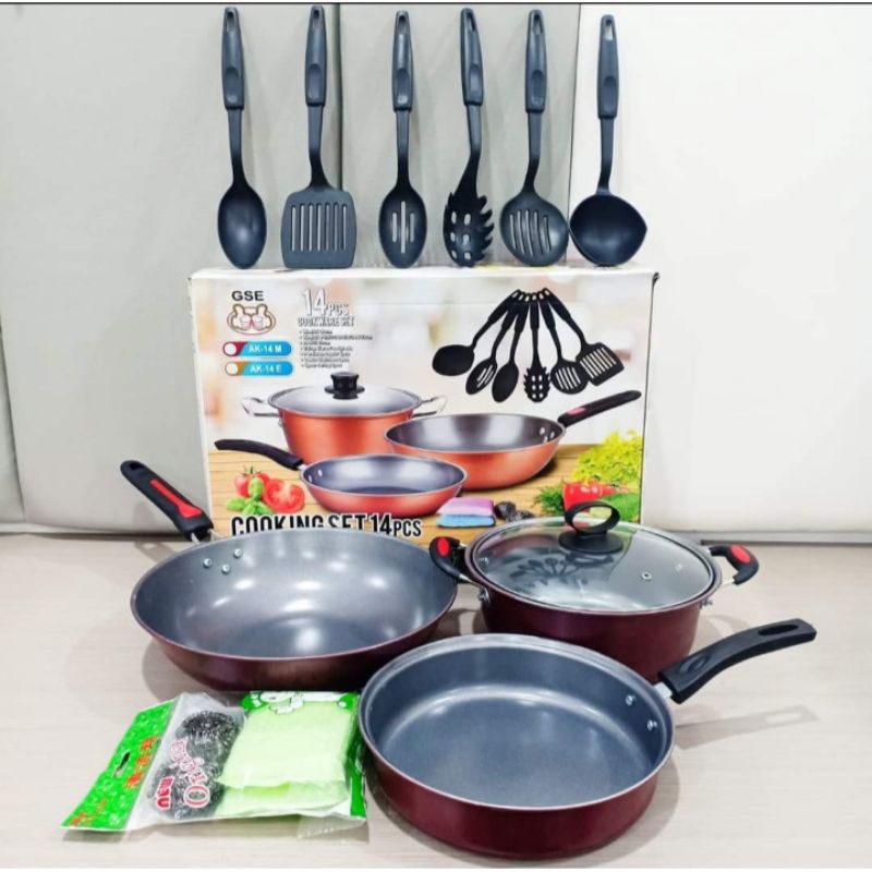 Jual Panci Set Anti Lengket Isi 14pcs Cookware Set 14 PCS GSE | Shopee ...